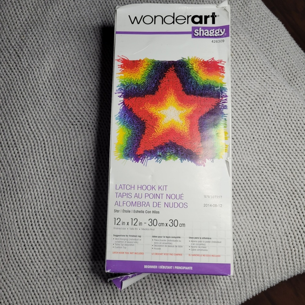 Wonderart Shaggy Latch Hook Kit Rainbow Star 426309 12x12 Beginner Craft DIY